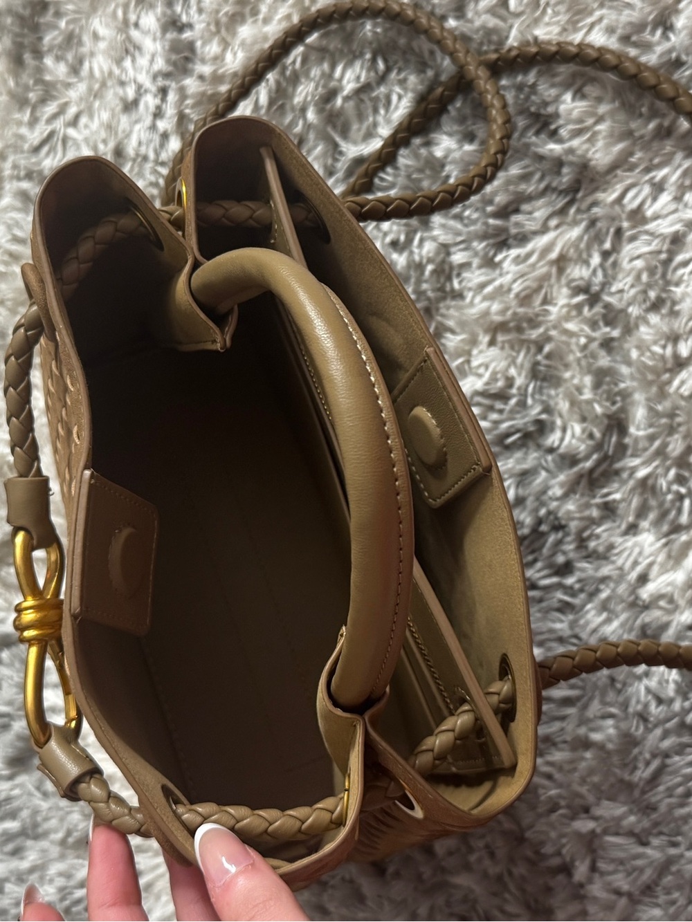 Woven Leather Top-Handle Tote in taupe - Picture 3 of 3